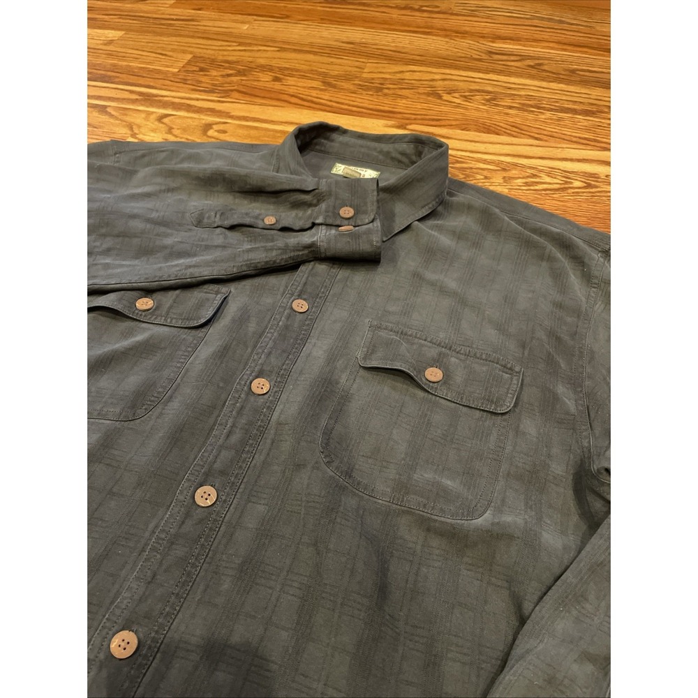 Tommy Bahama Mens Silk Long Sleeve Shirt Solid Textured Black Two Pocket Size XL